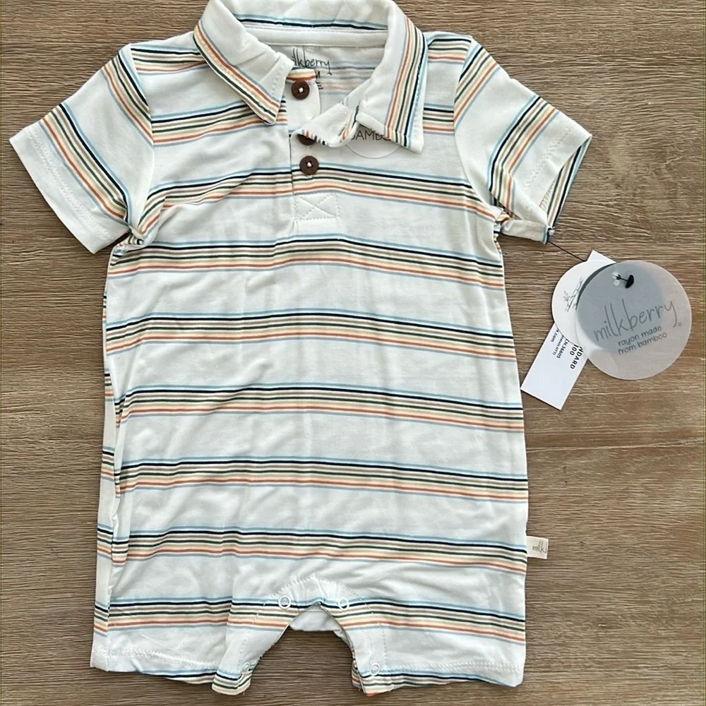 Milkberry Bamboo stripes baby boy romper shortie onesie 3-6 months