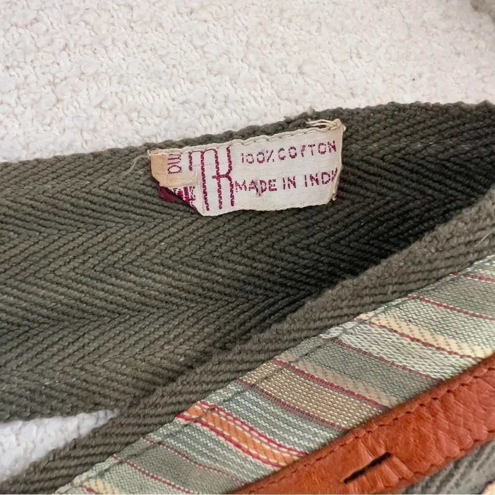 Olive Green Cotton Belt With Wooden Buckle