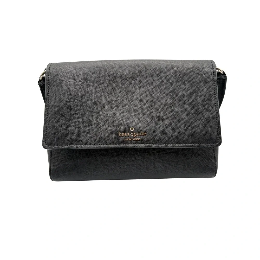 Kate Spade Crossbody Bag Womens Small Black Good Saffiano Leather Flap‎ Purse