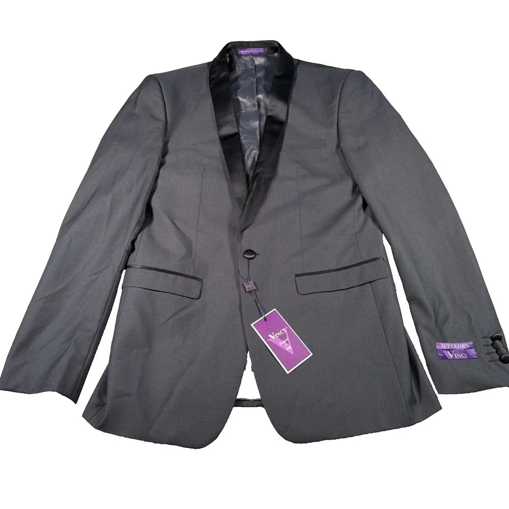 Vinci Mens Blazer‎ Zegna Tuxedo Jacket 38L Heathered Gray Formal Wedding NEW