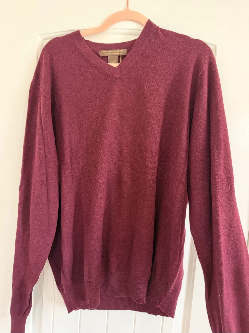 Sebastian Cooper Cotton Cashmere Blend V-Neck Sweater Burgundy Men's Large NWT
