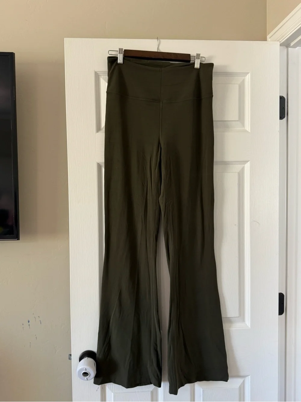 Wide-Leg High-Waist Olive Green Flare Pants
