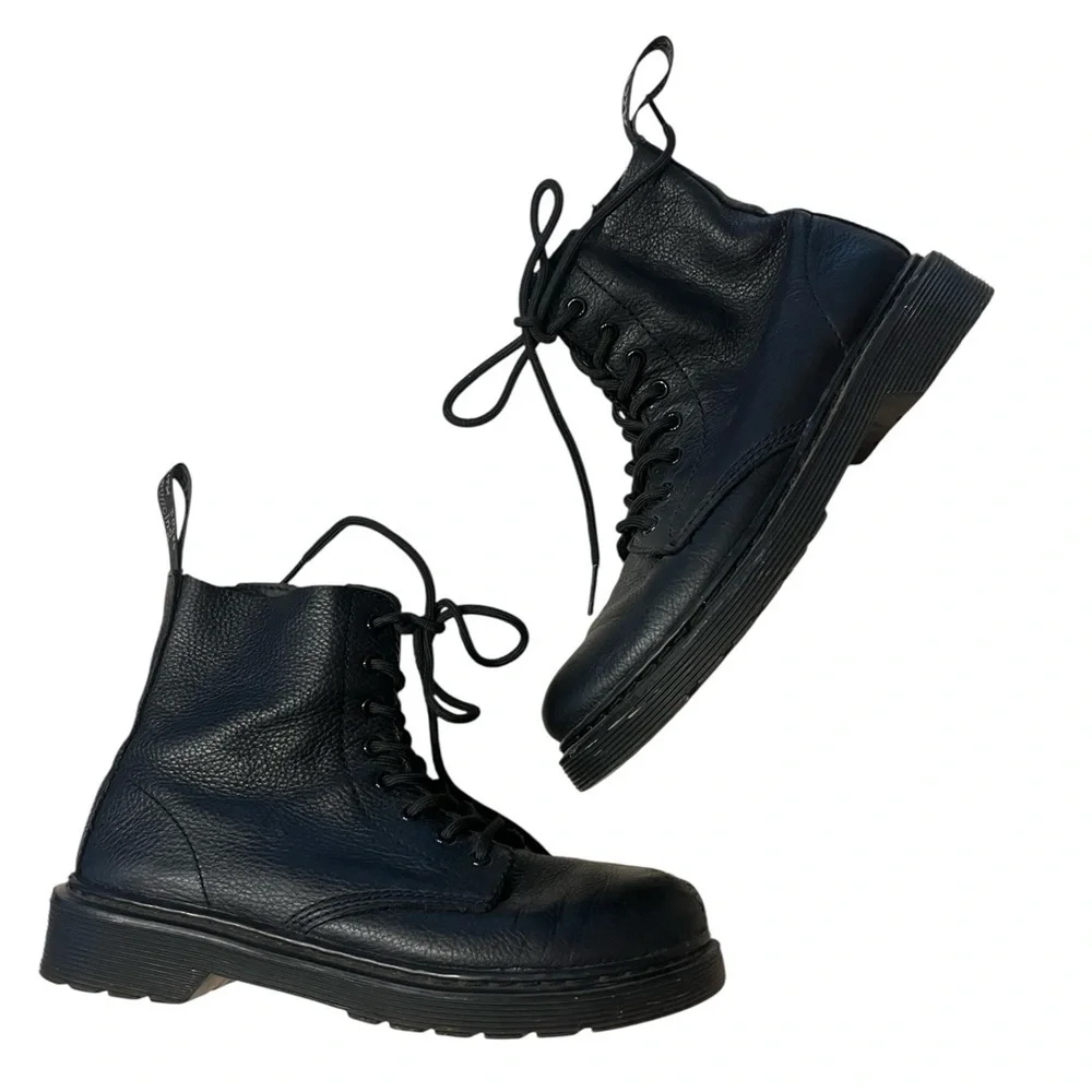 Dr. Martens 1460 Pascal Mono Leather Kids Boots Black Leather Lace-Up Boots Sz 3