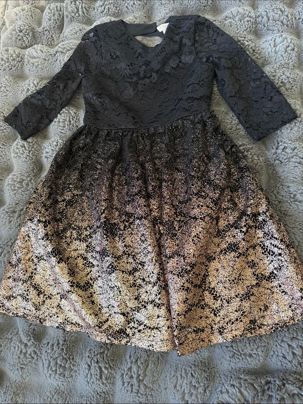 Blush By Angels Black Lace Top Metallic Gold Ombre Tulle Formal Dress like new