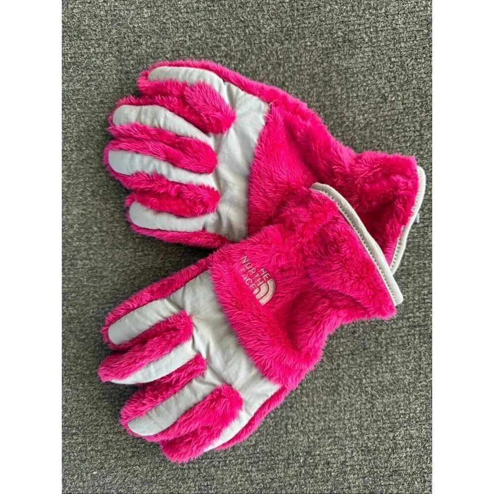 The North Face Girls Denali Pink Fluffy Gloves Medium