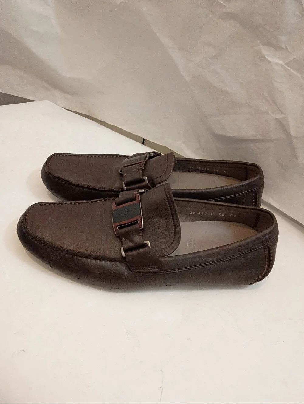 FERRAGAMO MENS Driving Loafers Big Buckle Size 8.5