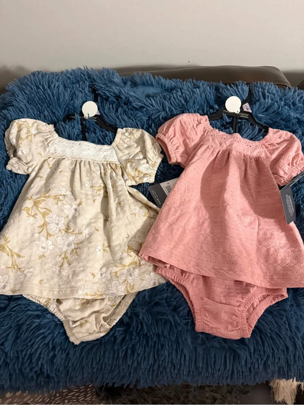 2 pack Toddler Girls Matching Set - Pink & Cream Floral Puff-Sleeve Romper Duo