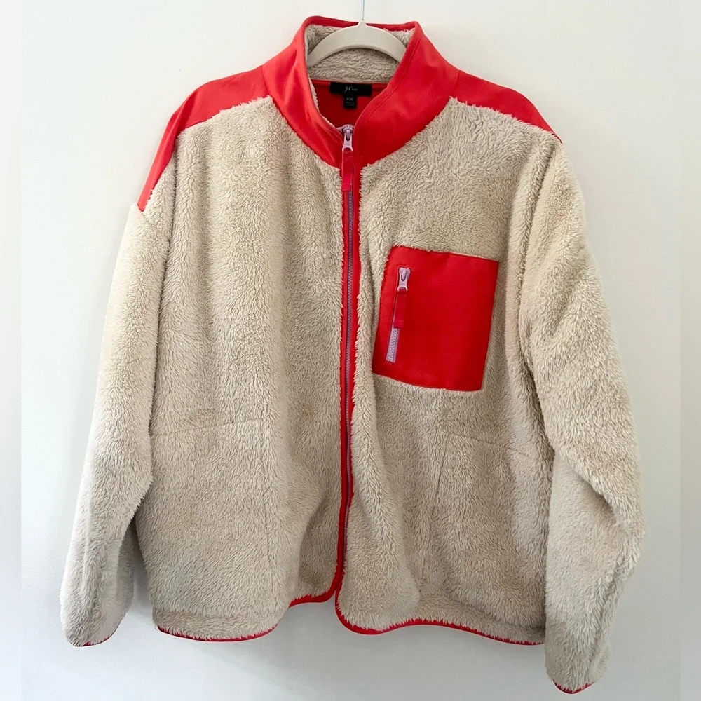 J. Crew Superplush Full Zip Colorblock Sherpa Size XXL