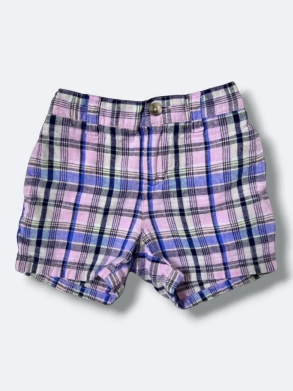 🌵3/$20 Janie and Jack Boys Plaid Linen Blend Shorts 12–18M Pastel Flat Front
