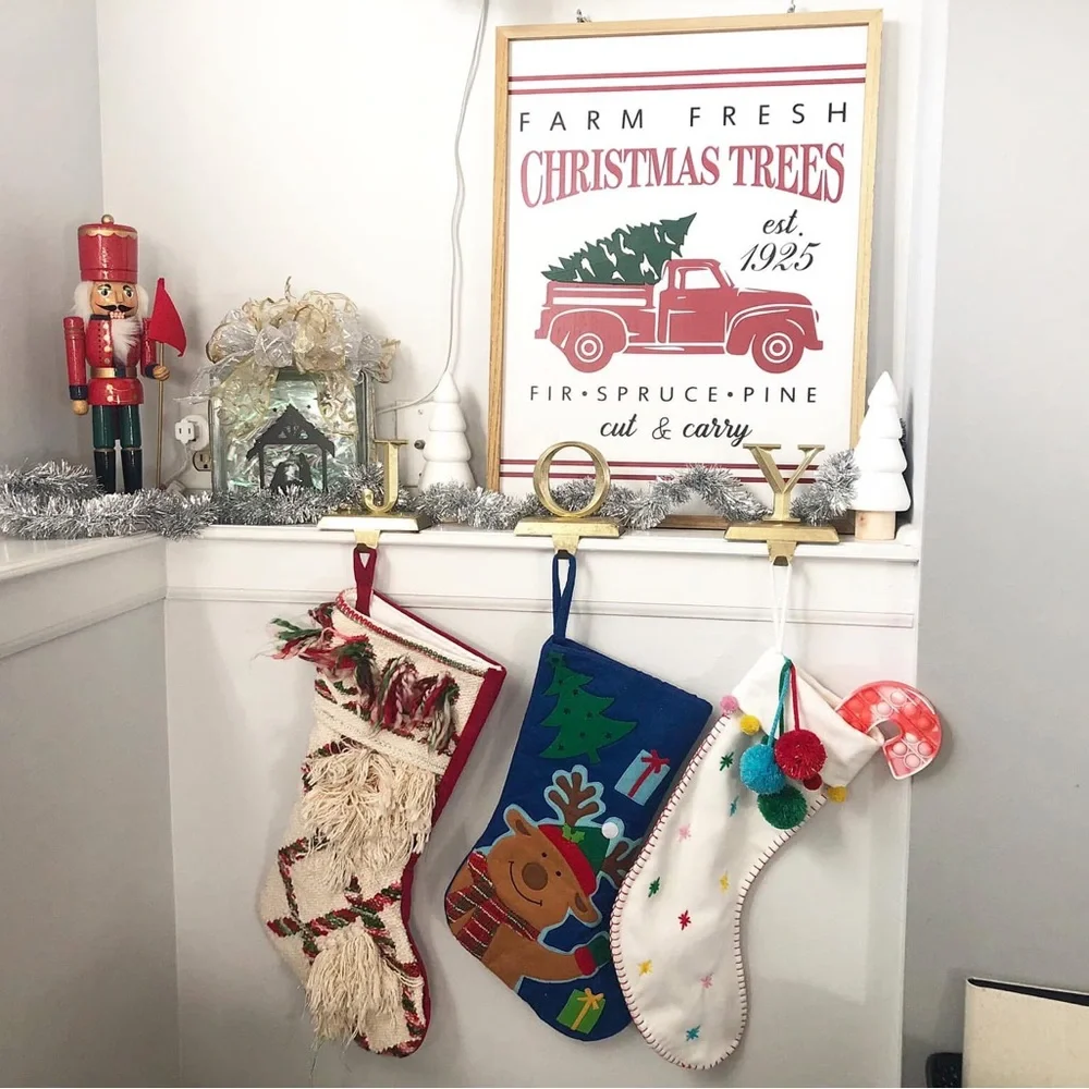 Gold “JOY” Mantle Weights for Hanging Stockings
