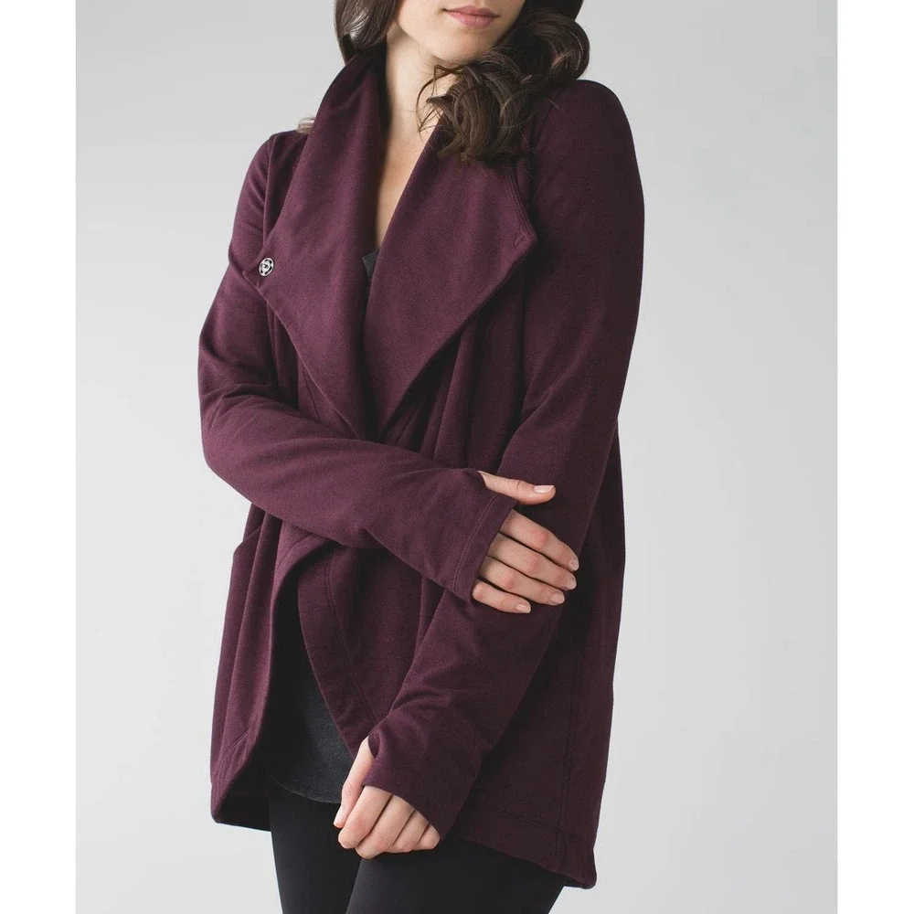 Lululemon That's A Wrap Cardigan Size 4 Heathered‎ Bordeaux Drama Snap