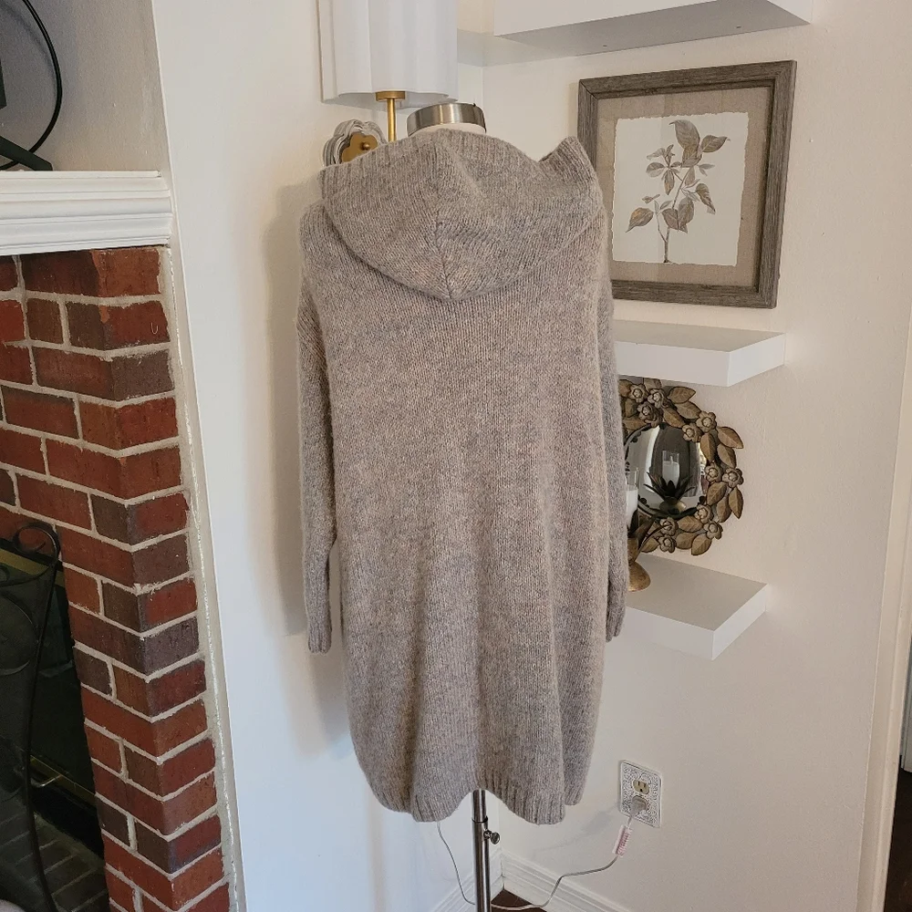 Free People Eyes On You Cozy Gray Tan Hooded Sweater XS