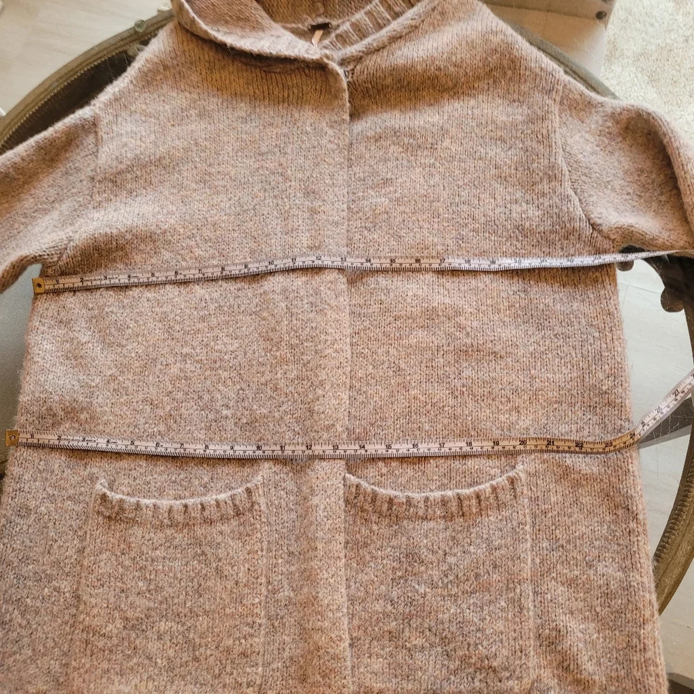 Free People Eyes On You Cozy Gray Tan Hooded Sweater XS