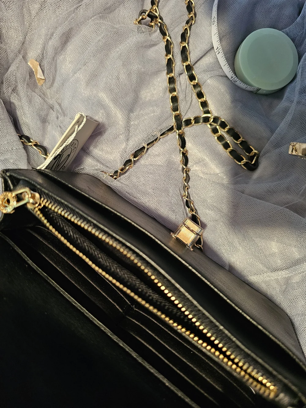 Valentino Orlandi Black Quilted Crossbody with Gold Chain Strap
