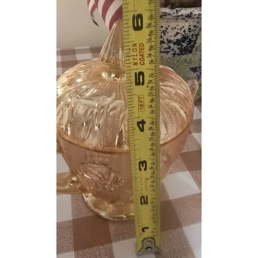 Vintage Marigold Carnival Glass Covered Sugar & Creamer