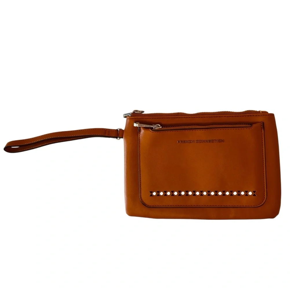 French Connection Lucy Honey Brown Zip Clutch