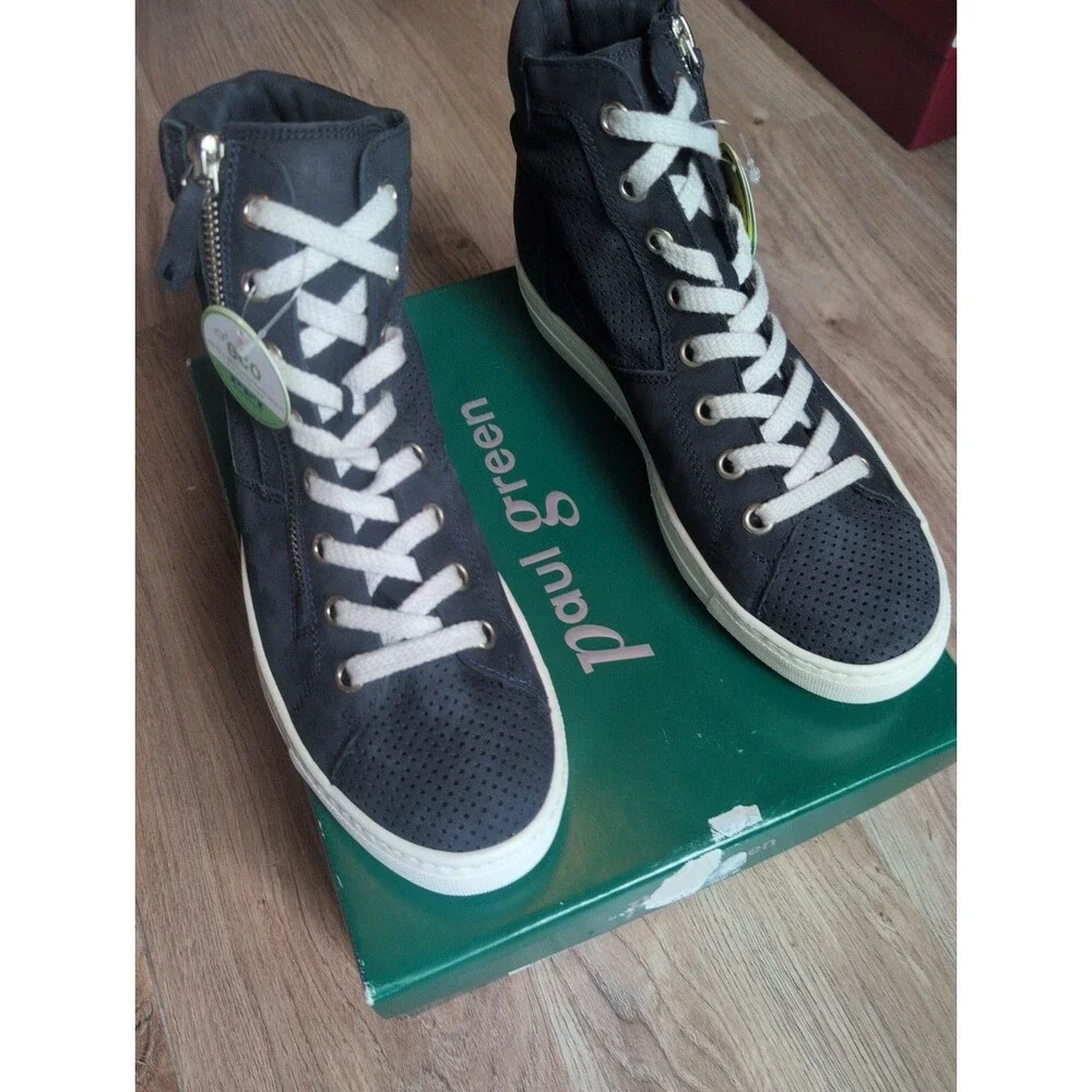 Paul Green Mac High Top Navy Suede Sneakers Womens 7 Lightweight Comfort