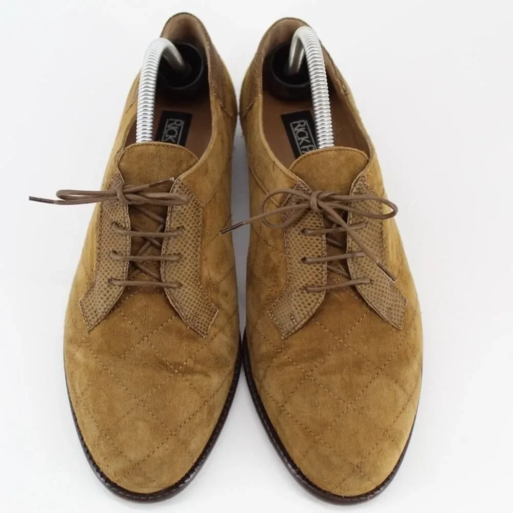Rick Pallack Oxford Shoes Mens 9 Brown Suede Quilted Lace Up Leather Sole Oxford