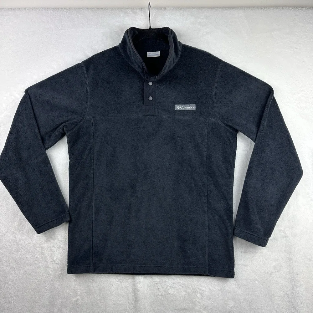 Columbia‎ 1/4 Snap Fleece Jacket Mens Small Long Sleeve black gray EUC