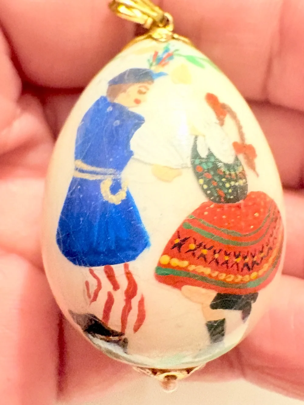 Hand-Painted Russian wood Multicolor Egg Charm Pendant - Oval, Art People Theme