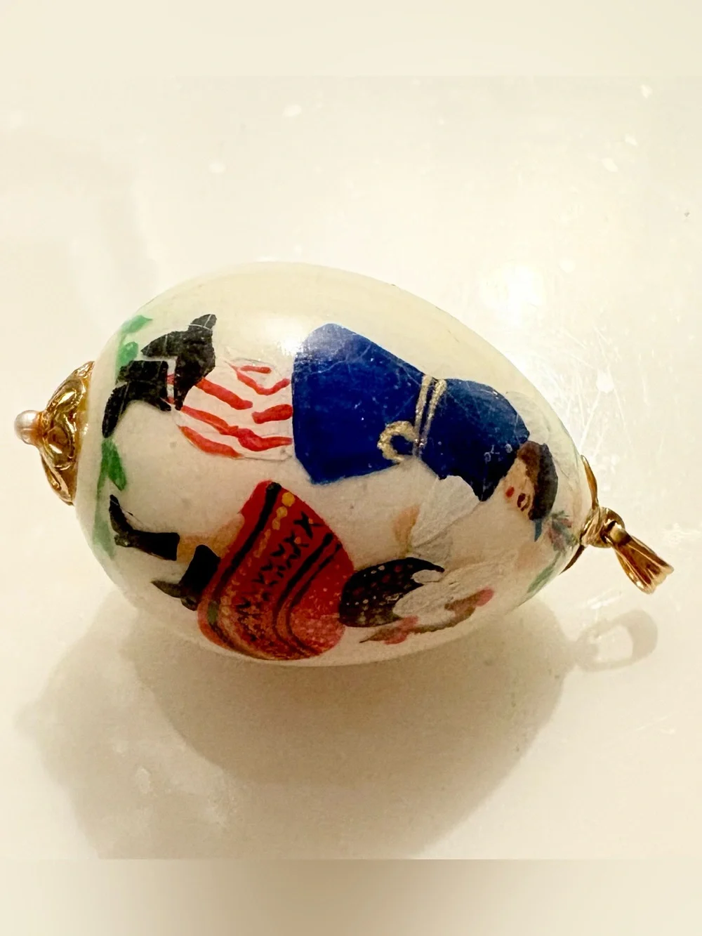 Hand-Painted Russian wood Multicolor Egg Charm Pendant - Oval, Art People Theme