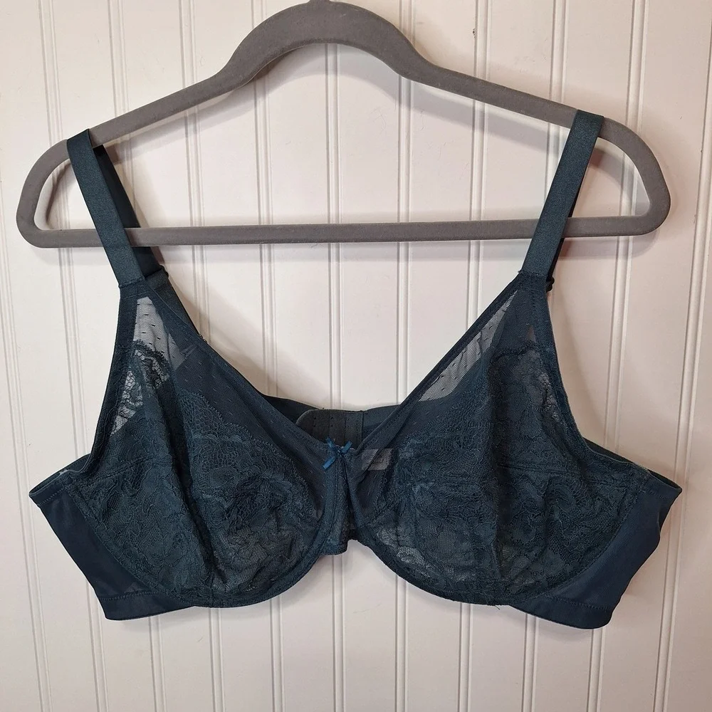 HSIA Womens Green Lace Sexy Underwire Bra 46C Adjustable Strap Hook Eye Sheer‎