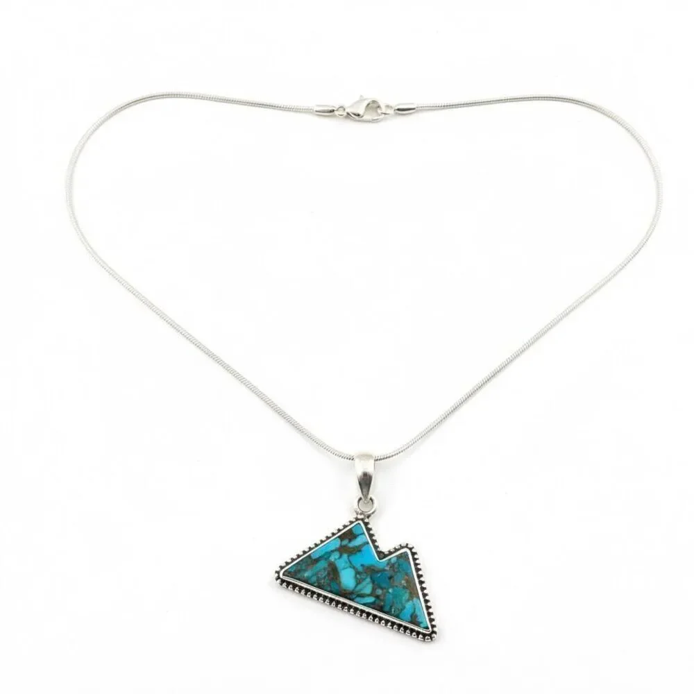 Stunning Sterling Silver Turquoise Mountain Pendant Necklace Western Style New