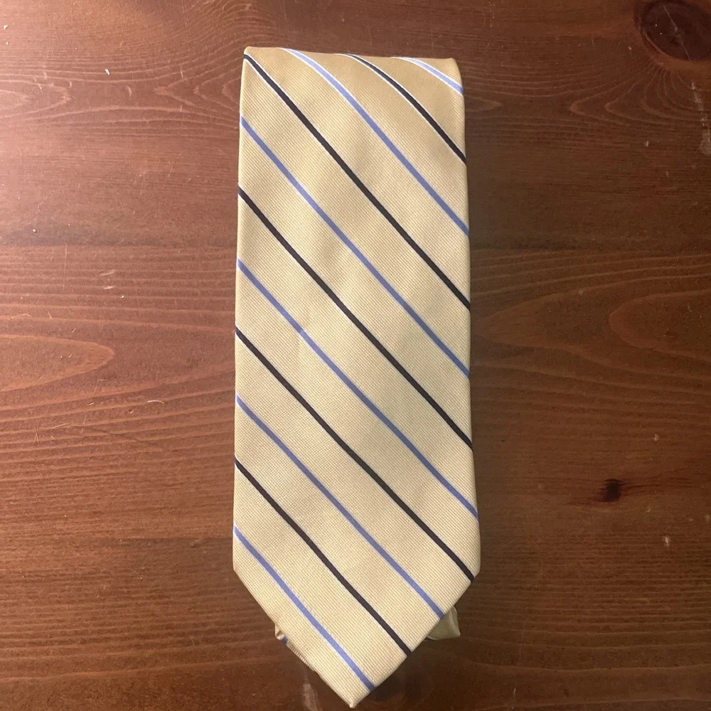 VTG Nautica 100% Silk Men's‎ Neck Tie Yellow Blue Stripe