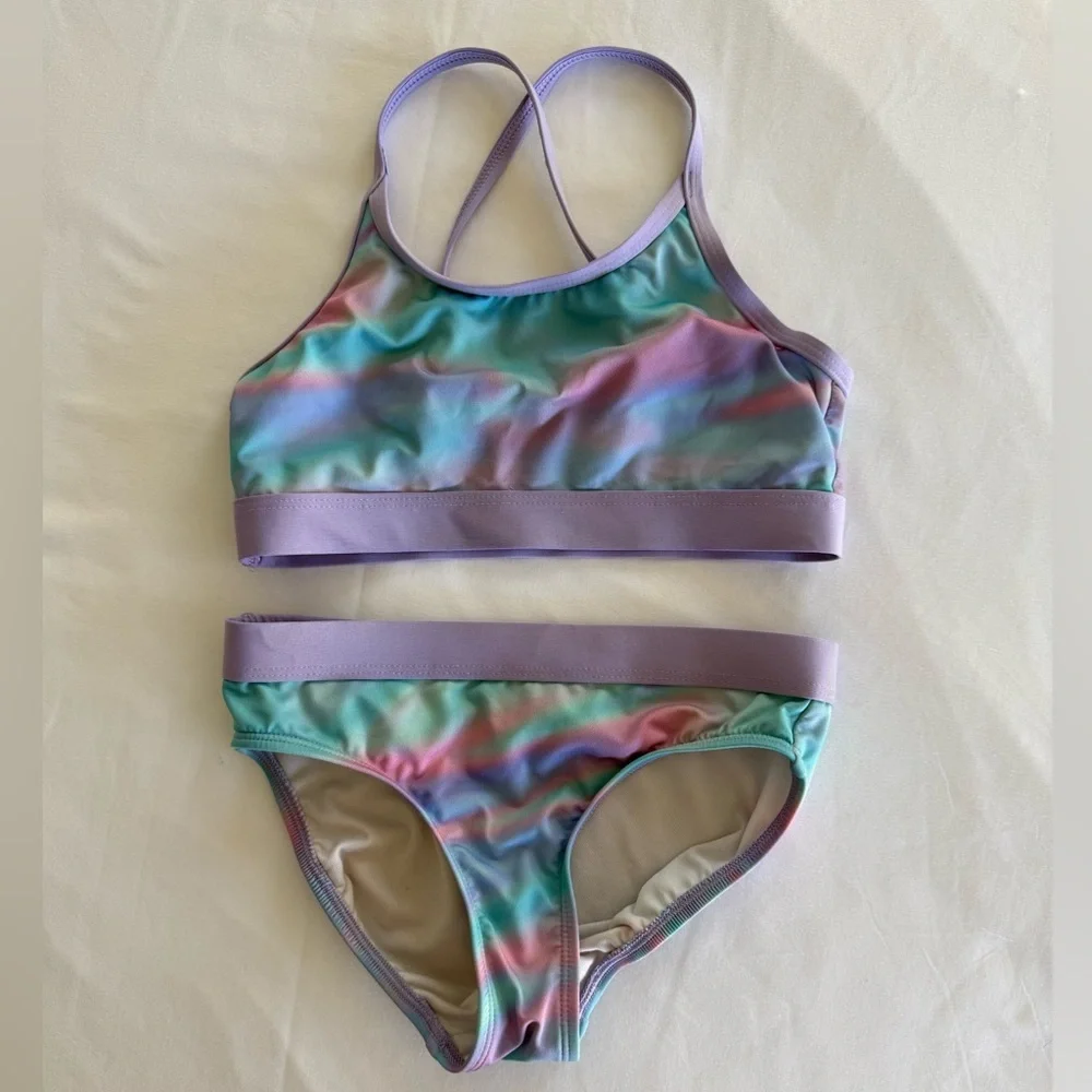 4/$20 LANDS END Kids Two-Piece Pastel Tie-Dye Swim Set - 8S