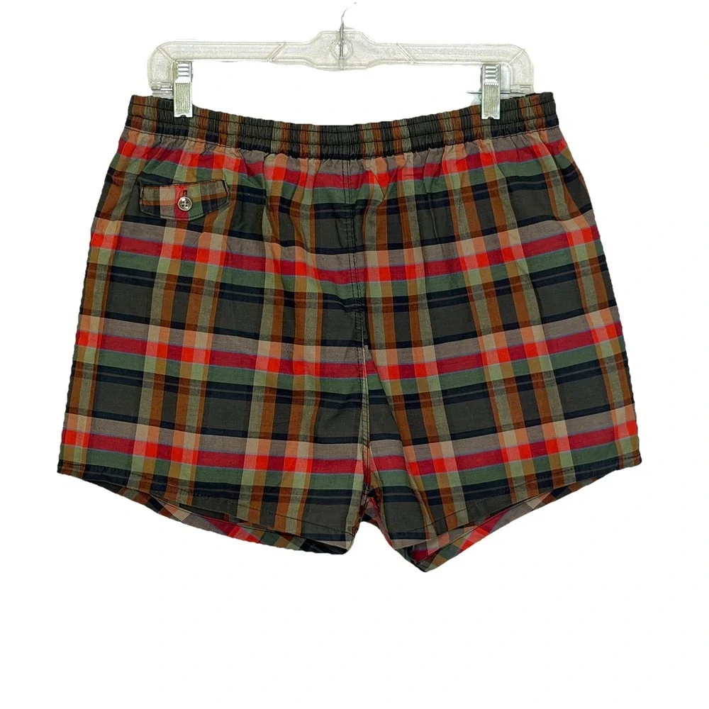 Vintage Welgrume Shortie Swim Trunks Mens Size Large (36-39) Plaid Elastic Waist