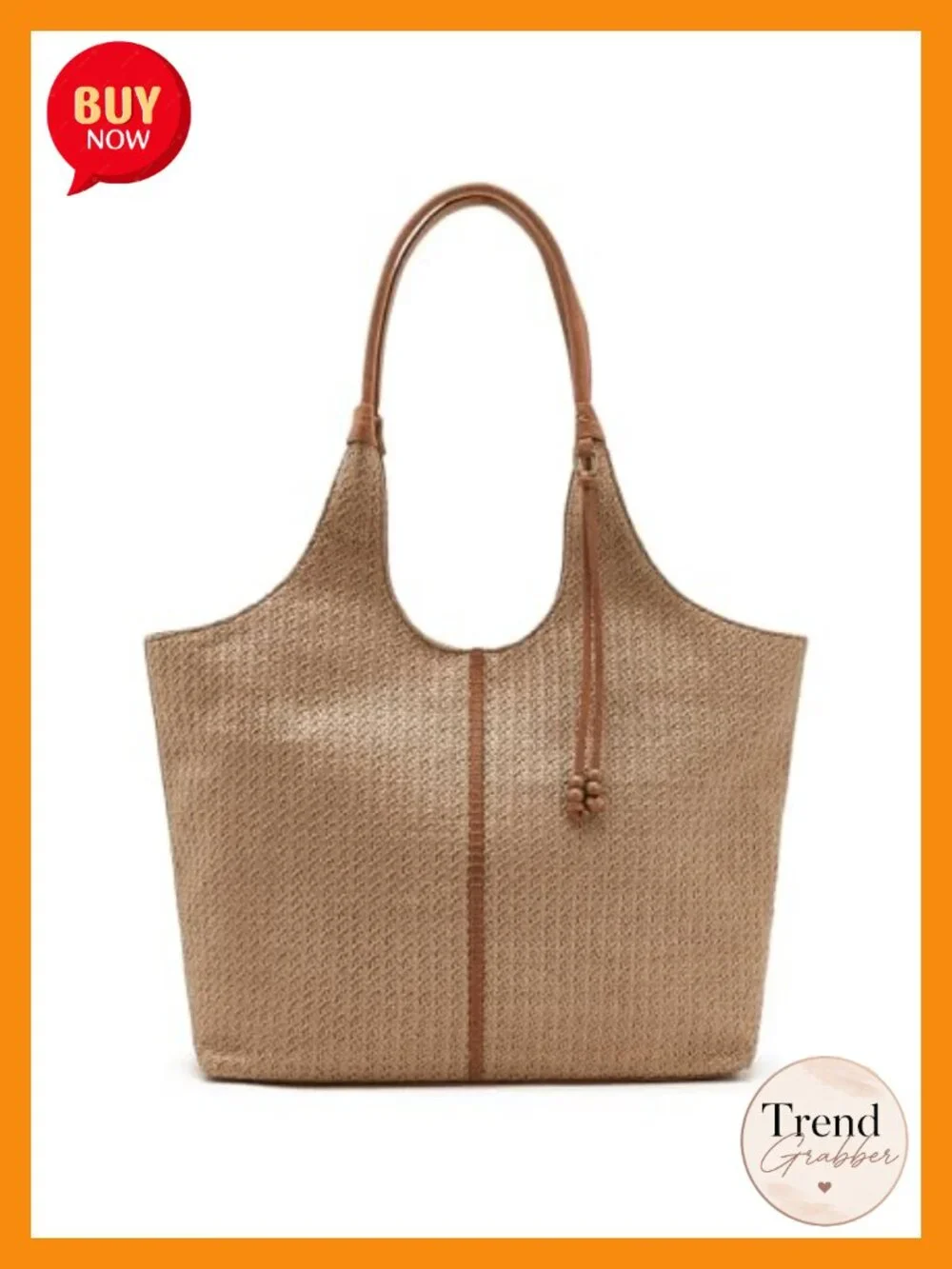 Straw Hobo Tote - Magnetic Snap Closure, Shoulder Strap