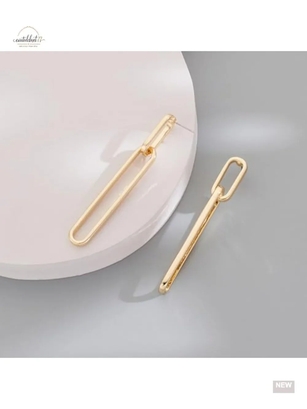 Geometric Link Drop Dangle Earrings Long Hypoallergenic Brass