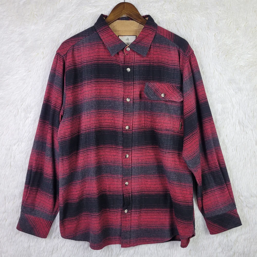 Legendary Whitetails‎ Mens L Buck Camp Red Brushed Striped Flannel Workwear