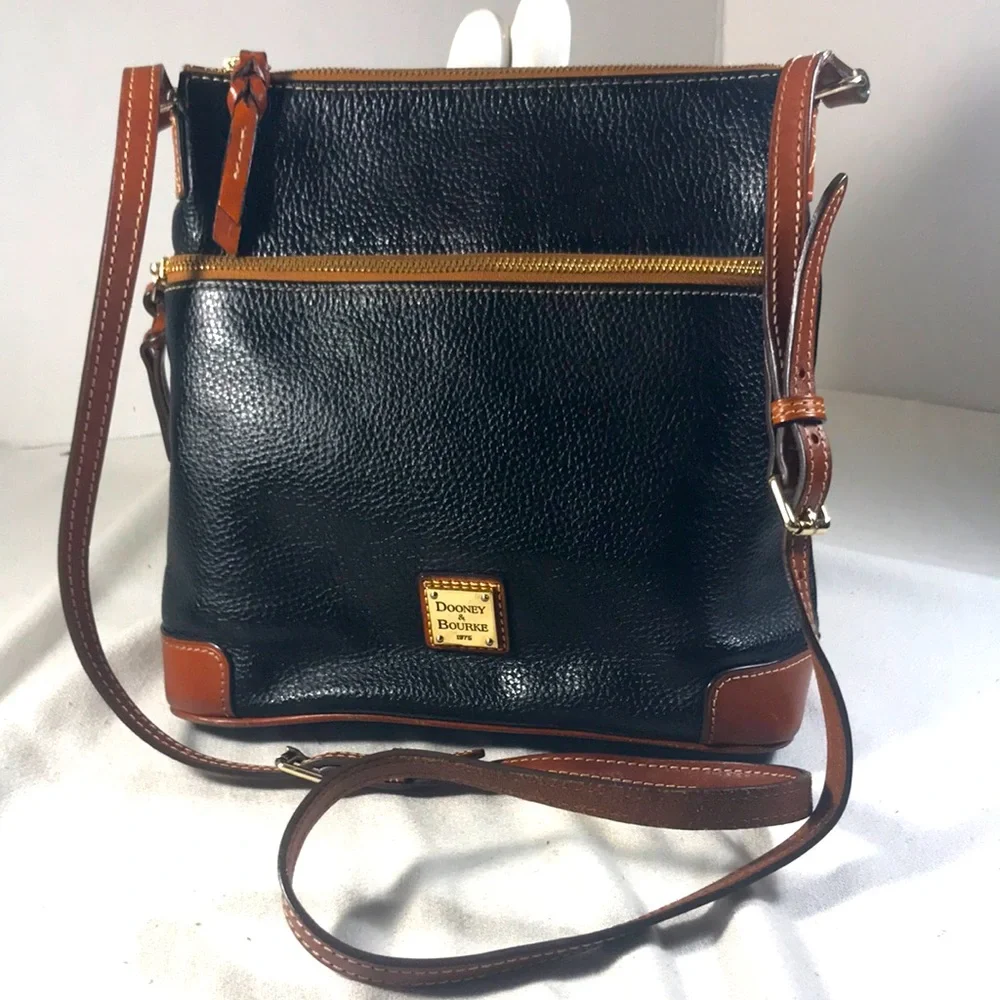 Dooney & Bourke Black and Brown Contrast Pebble Grain Leather Crossbody Bag