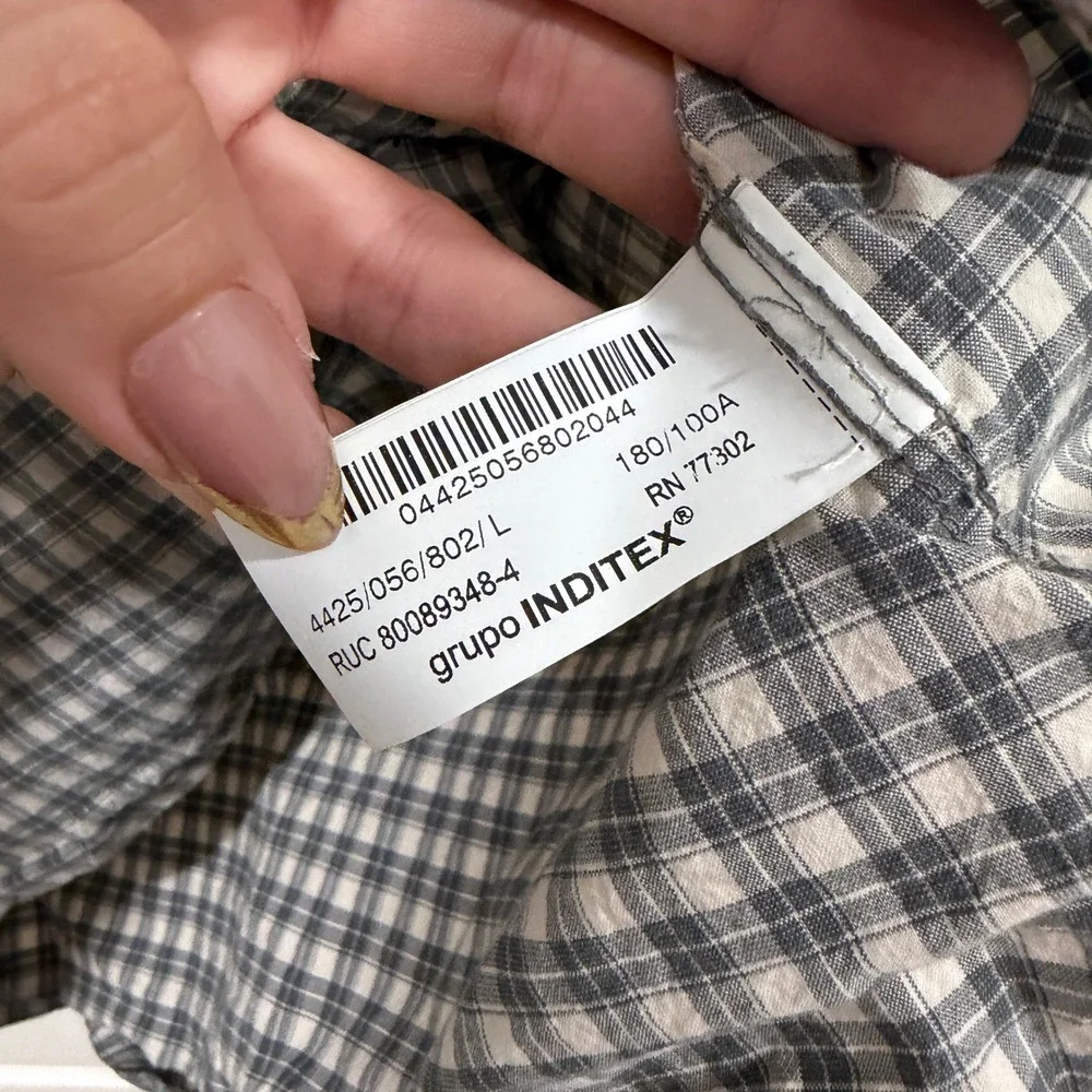 Zara Mens Grey White Plaid Short Sleeve Button Down Shirt Large 4425/056/802