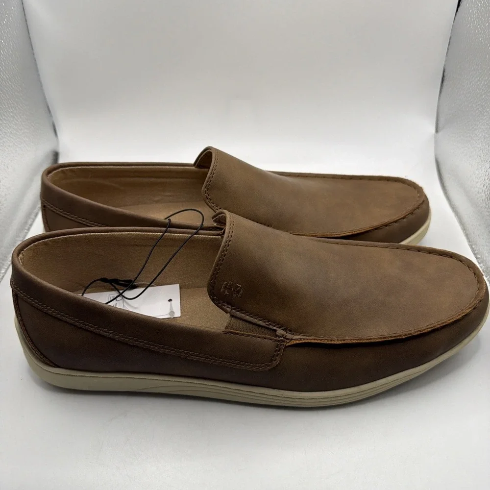 Izod Seapoint Loafers Men's Tan Leather Slip On Mem Foam‎ Casual Mocassin 10.5