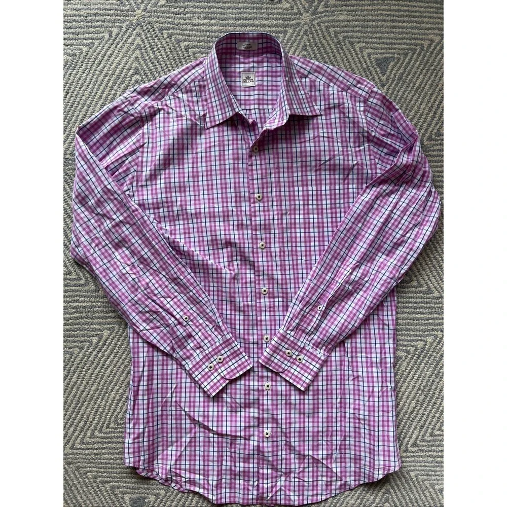 Peter‎ Millar Long Sleeve Cotton Button Shirt - Pink/White/Blue - Medium