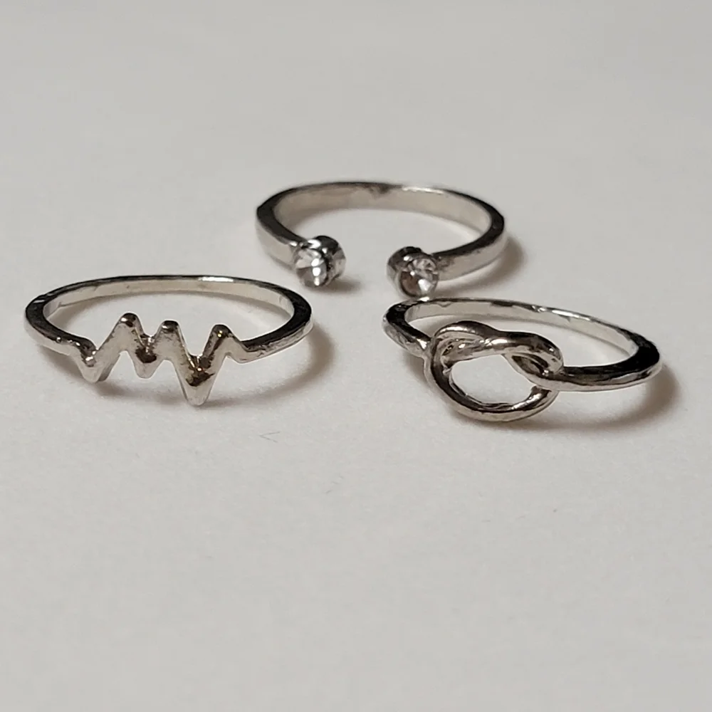 Three Stacking Rings - Love Knot - Heart Beat - Open Rhinestone