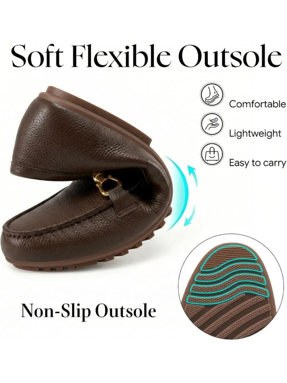 Women's Brown Faux Leather Comfortable Casual Moccasins Flexible Flats Shoes