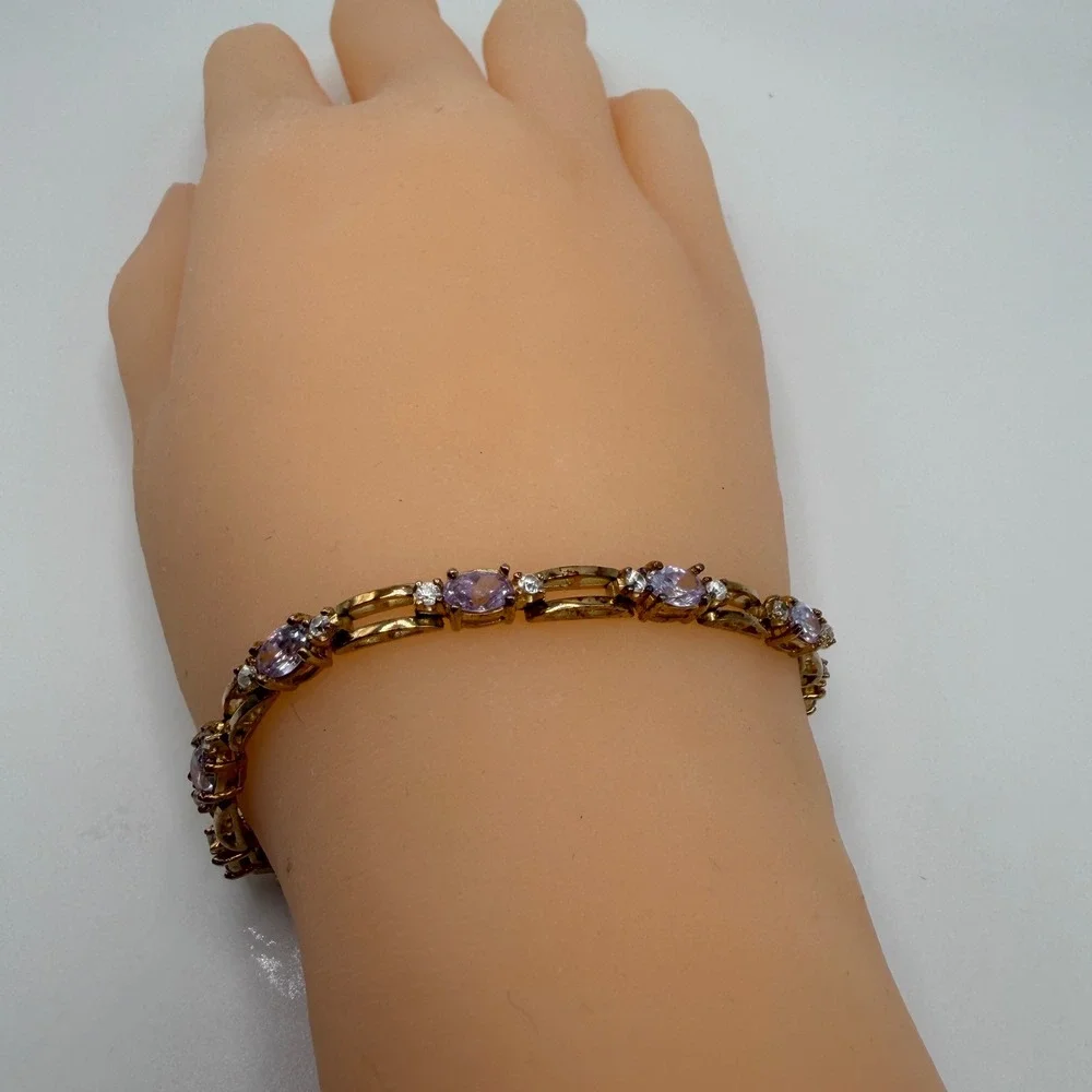 Gold Plated Sterling Silver Lavender Cubic‎ Zirconia Tennis Bracelet