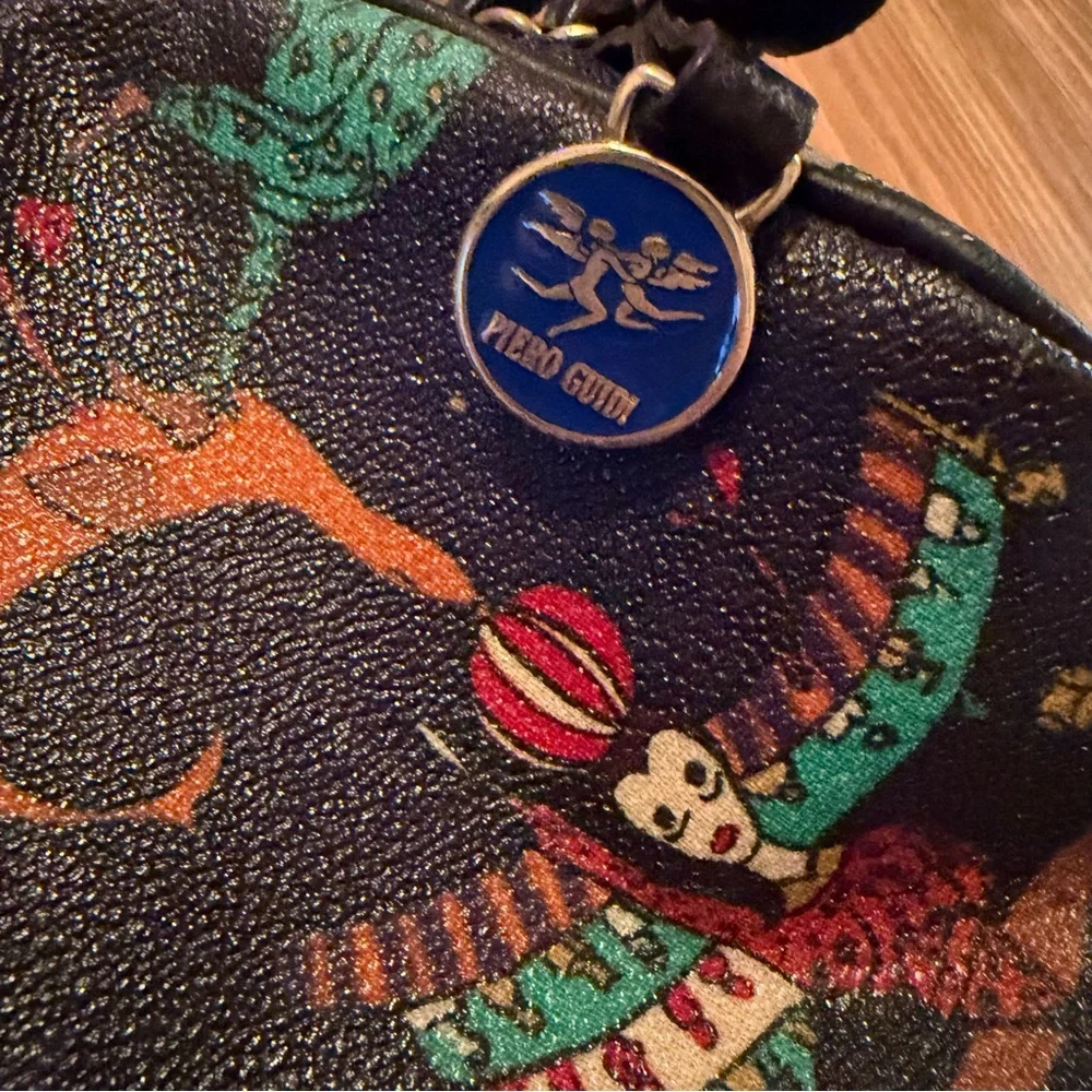Piero Guidi‎ Magic Circus print crossbody bag embossed fabric with leather trim
