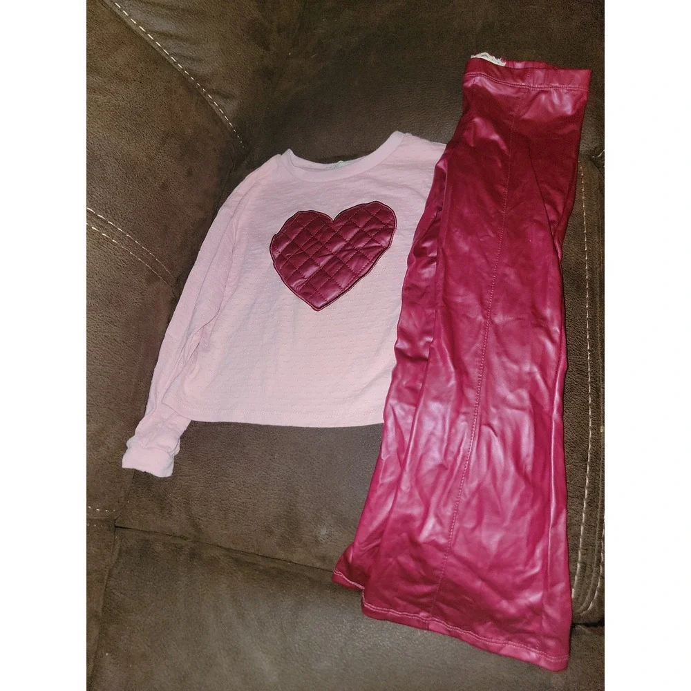 Btween pink heart top and maroon pants size‎ 7 outfit