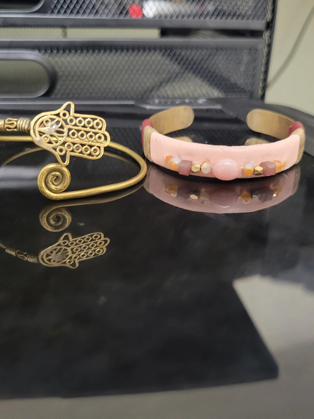 Handcrafted Pink Stone Accent Cuff Bracelet - Women Jewelry