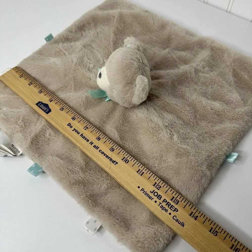Kellytoy Brown Sleeping Bear‎ Security Blanket Baby Toddler Lovey Green Bow Soft