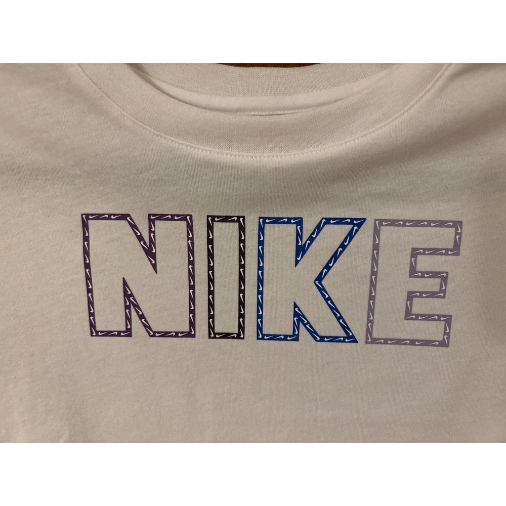 Nike Girls White Long Sleeve Cropped‎ Graphic T-Shirt Size 6X
