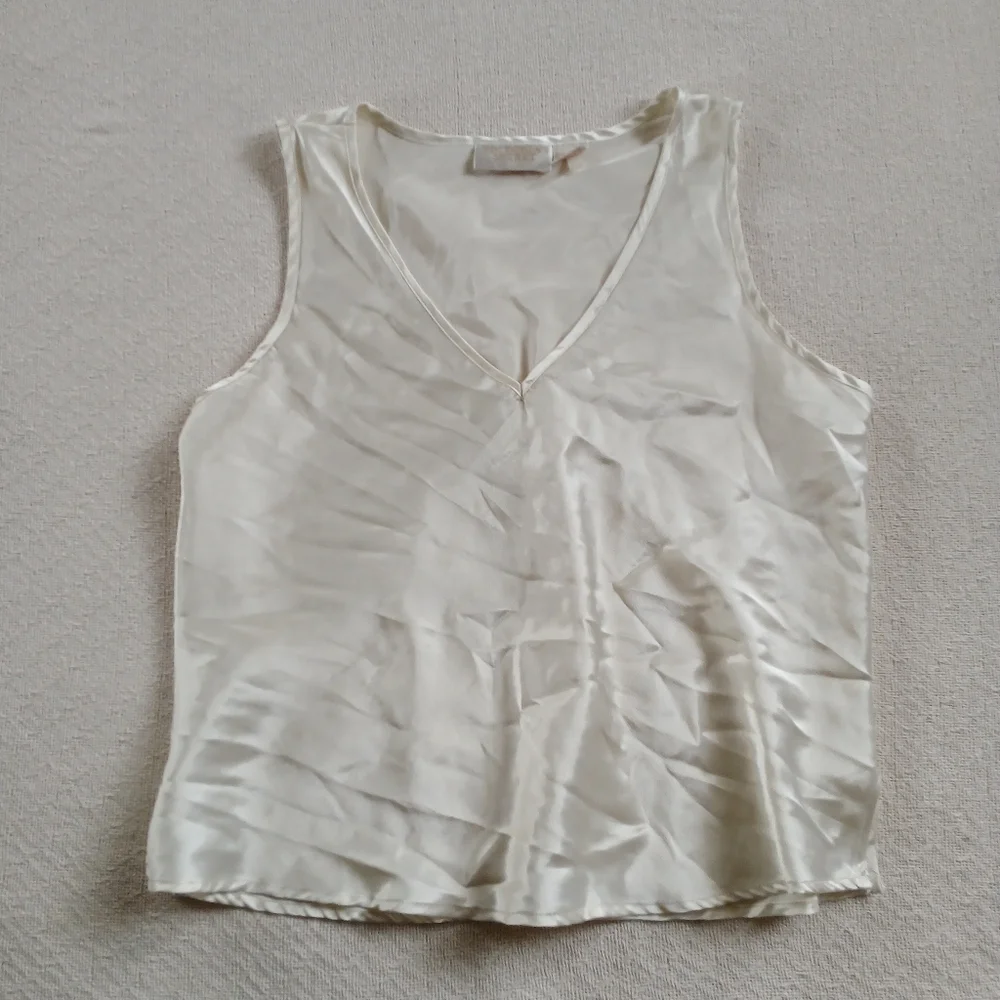 victorias secret ♡ gold label vintage satin tank top medium silky neutral y2k