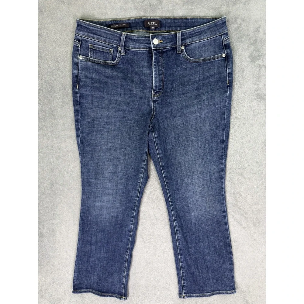 NYDJ Jeans Womens 12 Blue Medium Wash Marilyn Straight‎ High Rise Lift Tuck