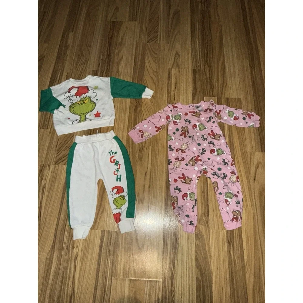 The Grinch Christmas One Piece Outfit Pajama Set Lot‎ Sz 18 Months