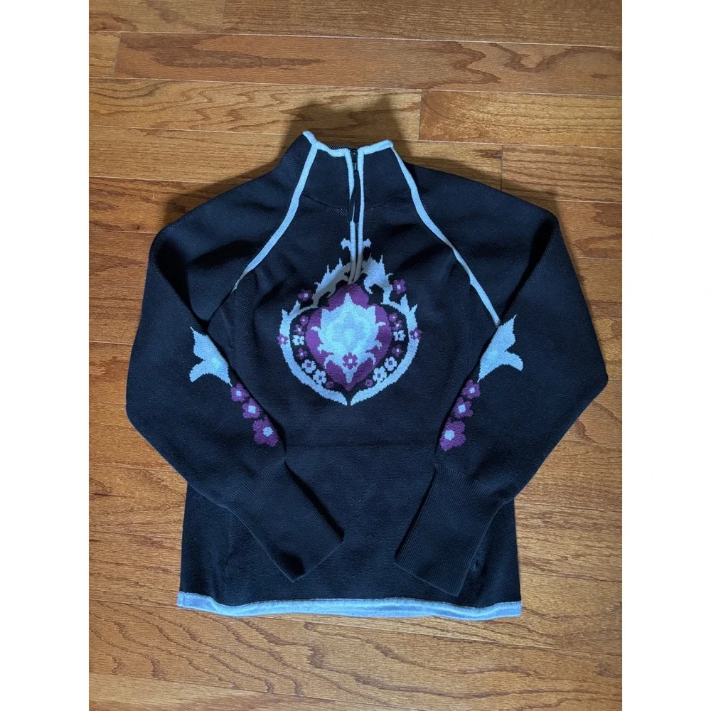 Athleta‎ Black White Purple 1/4 Zip Sweater