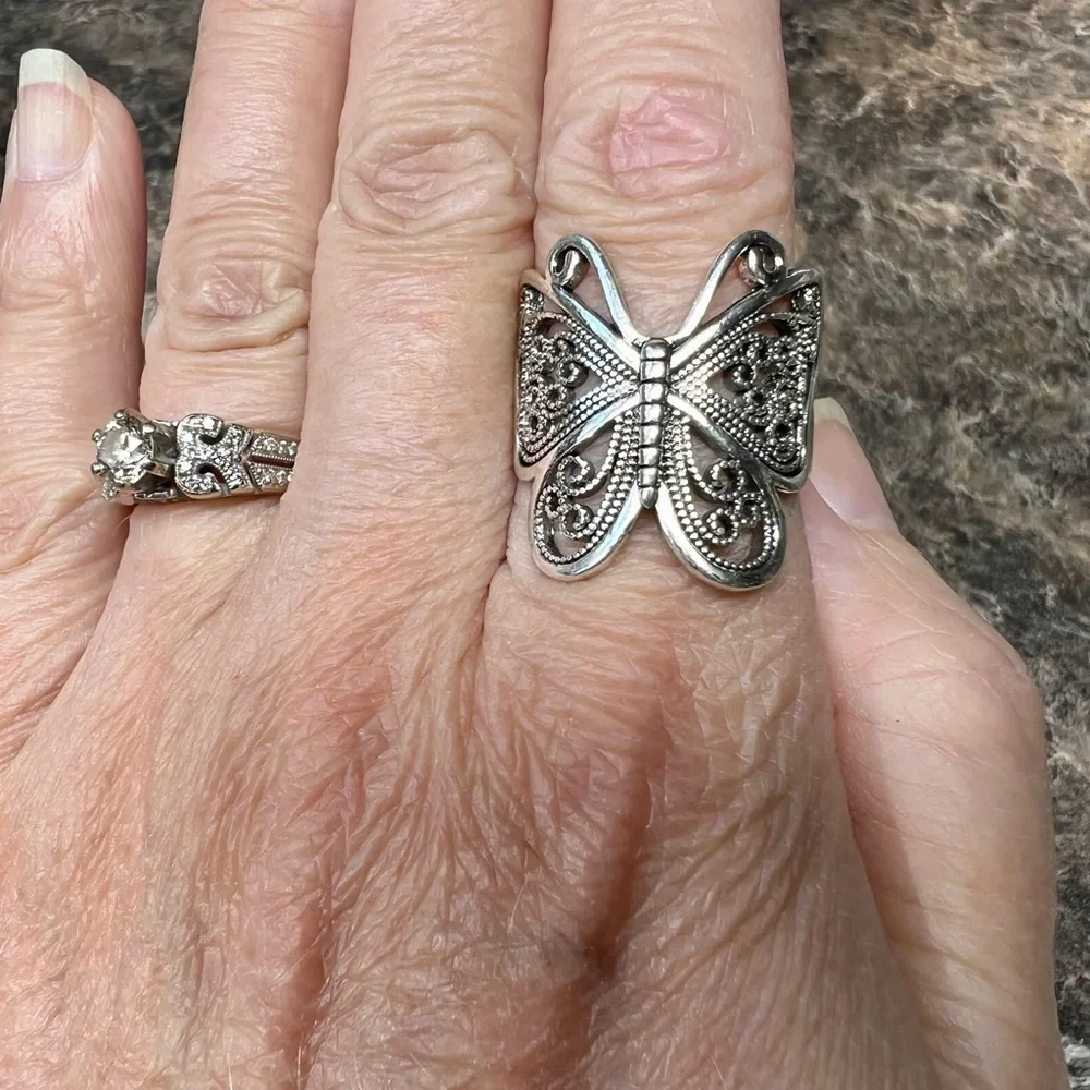 Sterling-Style Silver Butterfly Ring - Women's Fashion Band